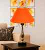 Orange Cotton Table Lamp With  Metal & Wood  Base -10X15 Inches
