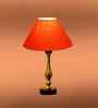 Orange Cotton Table Lamp With  Metal & Wood  Base -10X15 Inches