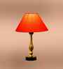 Orange Cotton Table Lamp With  Metal & Wood  Base -10X15 Inches