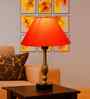 Orange Cotton Table Lamp With  Metal & Wood  Base -10X15 Inches