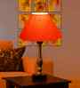 Orange Cotton Table Lamp With  Metal & Wood  Base -10X15 Inches