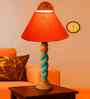 Orange Cotton Table Lamp With  Wood  Base -10X19 Inches