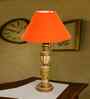 Orange Cotton Table Lamp With  Wood  Base -10X19 Inches
