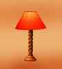 Orange Cotton Table Lamp With  Wood  Base -10X19 Inches