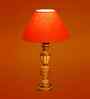 Orange Cotton Table Lamp With  Wood  Base -10X19 Inches