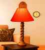 Orange Cotton Table Lamp With  Wood  Base -10X19 Inches