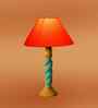 Orange Cotton Table Lamp With  Wood  Base -10X19 Inches