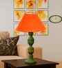 Orange Cotton Table Lamp With  Wood  Base -10X19 Inches