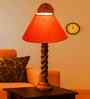 Orange Cotton Table Lamp With  Wood  Base -10X19 Inches