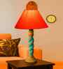 Orange Cotton Table Lamp With  Wood  Base -10X19 Inches