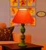 Orange Cotton Table Lamp With  Wood  Base -10X19 Inches