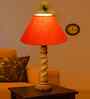 Orange Cotton Table Lamp With  Wood  Base -10X19 Inches