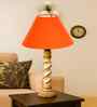 Orange Cotton Table Lamp With  Wood  Base -10X19 Inches