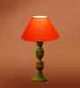 Orange Cotton Table Lamp With  Wood  Base -10X19 Inches