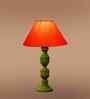 Orange Cotton Table Lamp With  Wood  Base -10X19 Inches