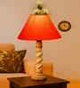 Orange Cotton Table Lamp With  Wood  Base -10X19 Inches