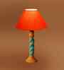 Orange Cotton Table Lamp With  Wood  Base -10X19 Inches
