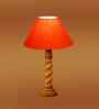 Orange Cotton Table Lamp With  Wood  Base -10X19 Inches