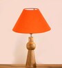 Orange cotton table lamp with  Wood Natural base -(10X18 inches)