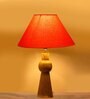 Orange cotton table lamp with  Wood Natural base -(10X18 inches)