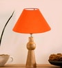 Orange cotton table lamp with  Wood Natural base -(10X18 inches)