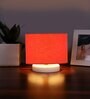 Orange Cotton table lamp with White wood base3