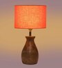 Orange Cotton Table Lamp With Wood Base