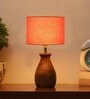Orange Cotton Table Lamp With Wood Base