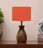 Orange Cotton Table Lamp With Wood Base