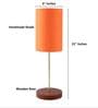 Orange Cylinder Fabric Shade Table Lamp, Brown Wooden Base Bedside & Desk Light for Bedroom, Living Room & Home Decor