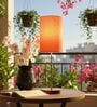 Orange Cylinder Fabric Shade Table Lamp, Brown Wooden Base Bedside & Desk Light for Bedroom, Living Room & Home Decor