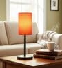 Orange Cylinder Fabric Shade Table Lamp, Minimalist Bedside Lamp with Metal Base for Bedroom, Living Room & Study