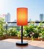 Orange Cylinder Fabric Shade Table Lamp, Minimalist Bedside Lamp with Metal Base for Bedroom, Living Room & Study