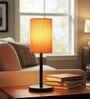 Orange Cylinder Fabric Shade Table Lamp, Minimalist Bedside Lamp with Metal Base for Bedroom, Living Room & Study