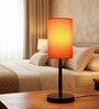 Orange Cylinder Fabric Shade Table Lamp, Minimalist Bedside Lamp with Metal Base for Bedroom, Living Room & Study