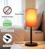 Orange Cylinder Fabric Shade Table Lamp, Minimalist Bedside Lamp with Metal Base for Bedroom, Living Room & Study