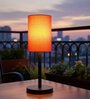 Orange Cylinder Fabric Shade Table Lamp, Minimalist Bedside Lamp with Metal Base for Bedroom, Living Room & Study