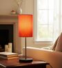 Orange Cylinder Fabric Shade with Modern Silver & Black Table Lamp for Bedroom & Living Room