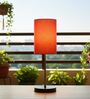 Orange Cylinder Fabric Shade with Modern Silver & Black Table Lamp for Bedroom & Living Room