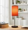 Orange Cylinder Fabric Shade with Modern Silver & Black Table Lamp for Bedroom & Living Room
