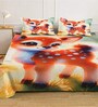 Orange Digital Animal Printed Cotton Blend Double Bedsheet with 2 Pillow Covers