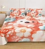 Orange Digital Cartoon Characters Printed Cotton Blend Double Bedsheet with 2 Pillow Covers