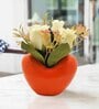 Orange Fabric Artificial Flower Bunch with Ceramic Pot