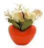 Orange Fabric Artificial Flower Bunch with Ceramic Pot