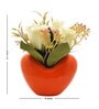 Orange Fabric Artificial Flower Bunch with Ceramic Pot