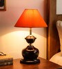 Orange Fabric Shade Table Lamp With Brown Base