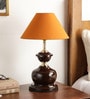 Orange Fabric Shade Table Lamp With Brown Base