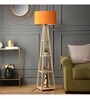 Euphoria Orange Fabric Shade Shelf Floor Lamp With Wood Base