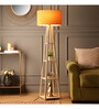 Euphoria Orange Fabric Shade Shelf Floor Lamp With Wood Base
