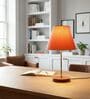 Orange Fabric Shade Table Lamp, Brown Wooden Base Bedside & Desk Light for Bedroom, Living Room & Home Decor